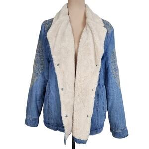Free People Boho Embroidered Sherpa Coat Jacket
